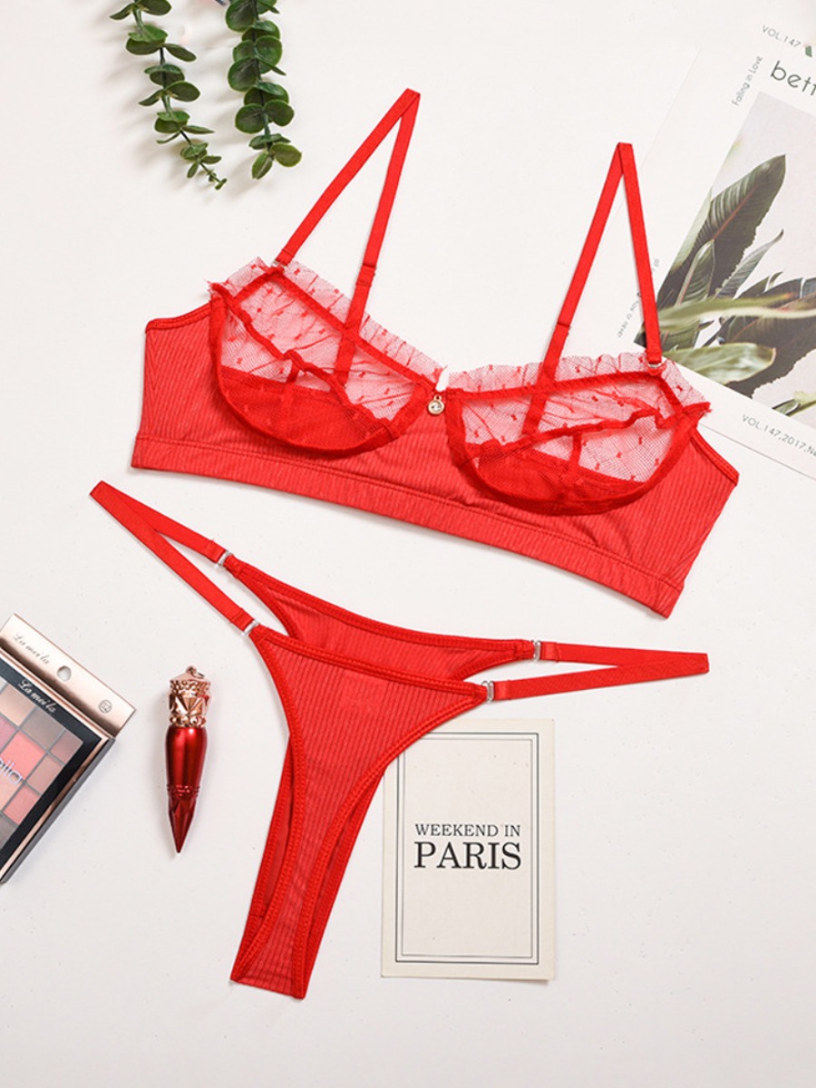 

LW SXY See-through Adjustable Strap Bra Set, Red