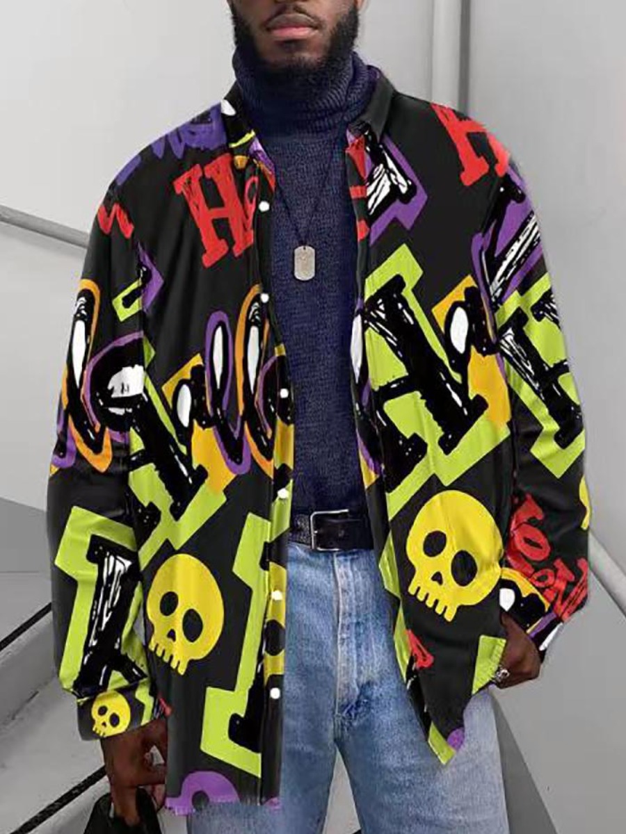

LW Men Skull Head Letter Print Shirt, Multi
