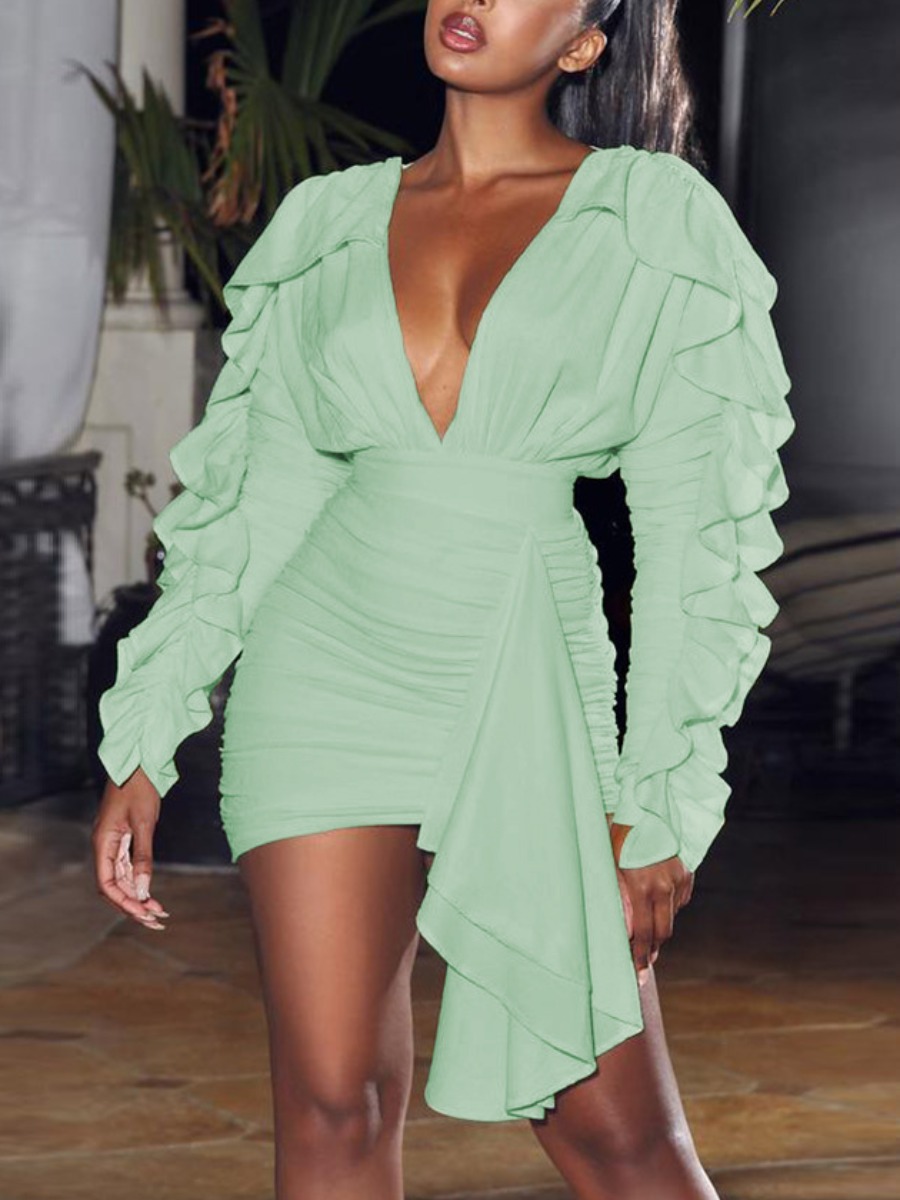 

LW Backless Flounce Design Bodycon Dress, Light green