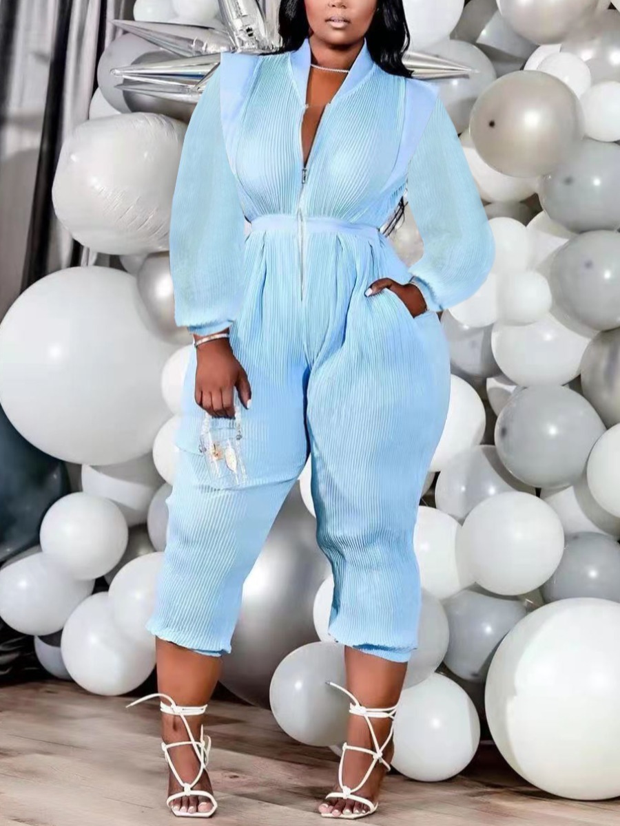 

LW Zipper Fold Design Jumpsuit, Skyblue