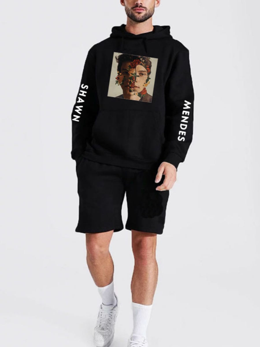 

LW Men Figure Letter Print Hoodie, Black
