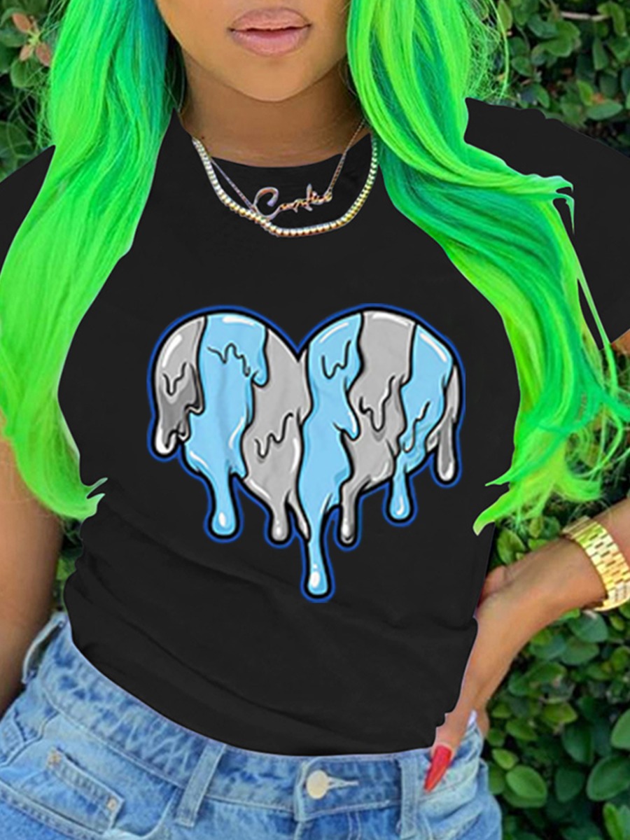 LW Round Neck Heart Print T-shirt