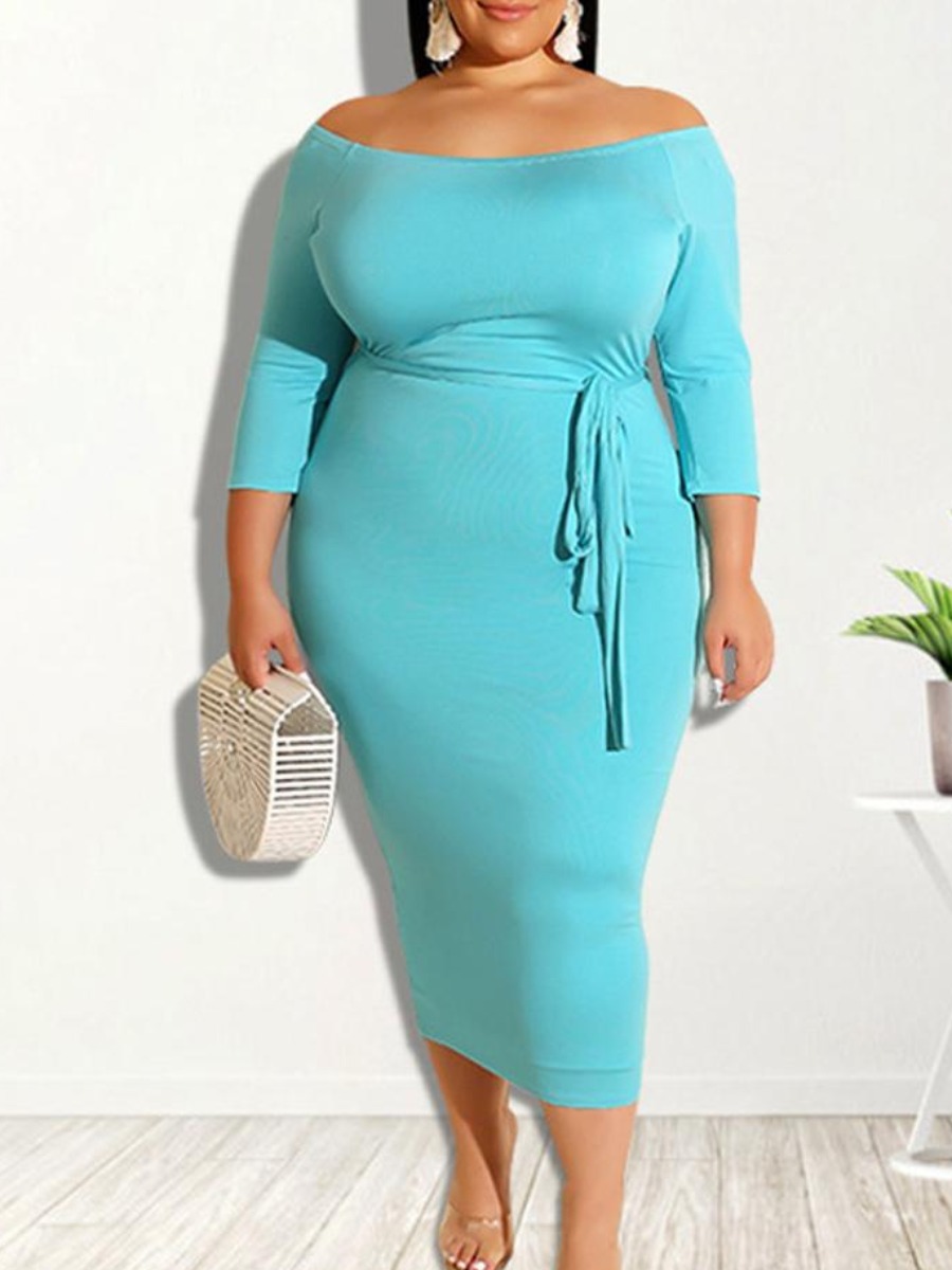 

LW Plus Size Boat Neck Bodycon Dress, Blue