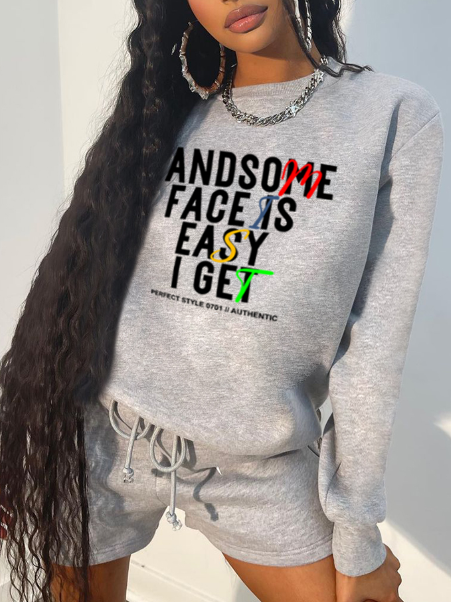 

LW BASICS Letter Print Oversized Sweatshirt, Grey
