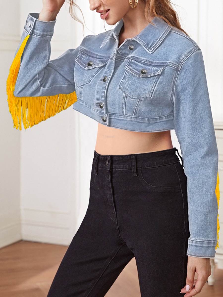 LW Tassel Design Crop Top Denim Jacket