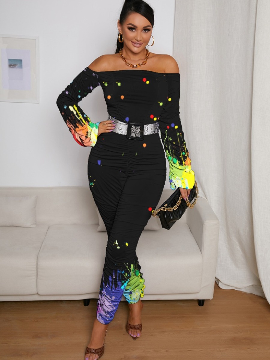 LW SXY Dot Ink-splash Ruched Jumpsuit