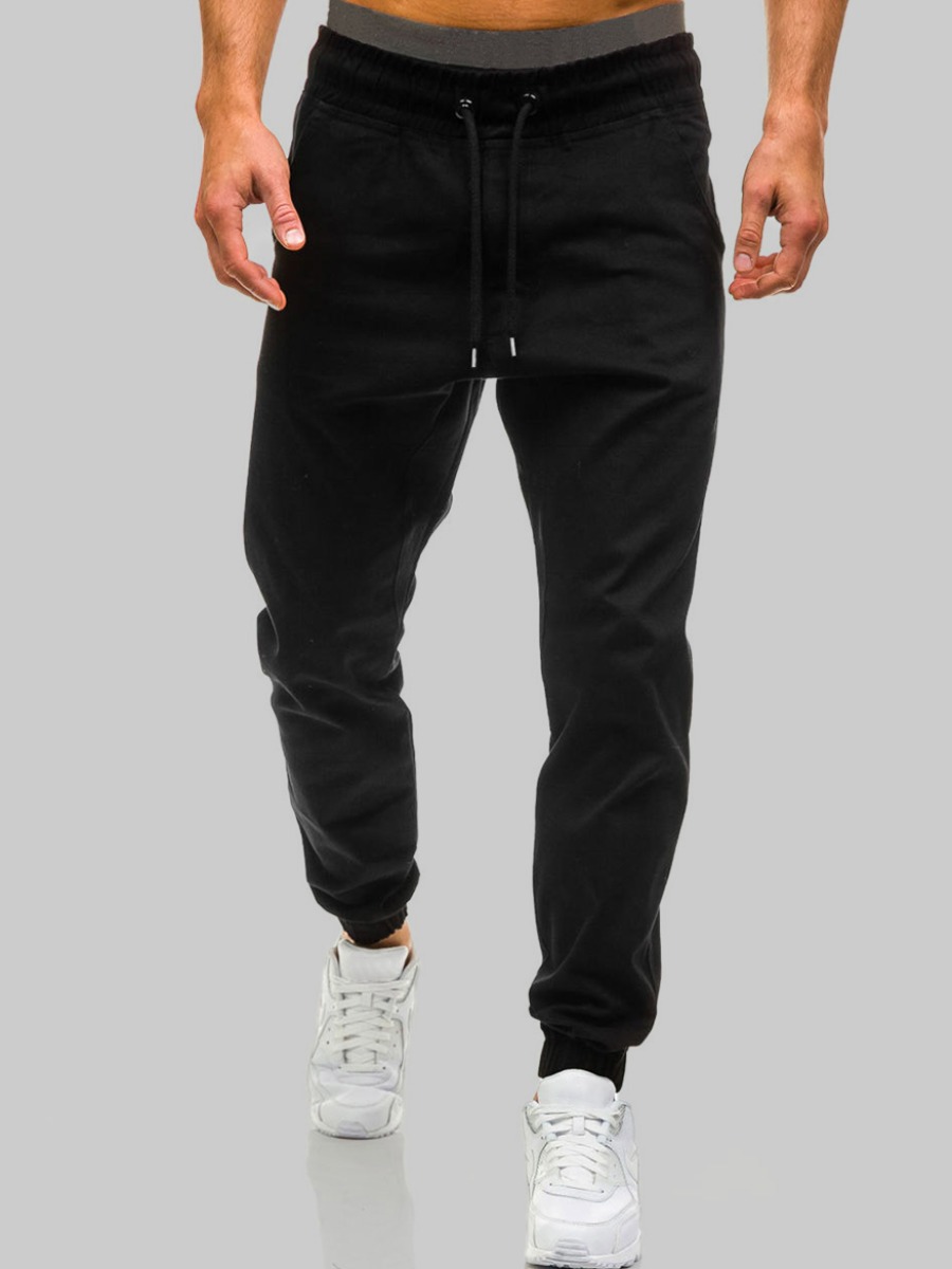 

LW COTTON Men Drawstring Pocket Design Pants, Black