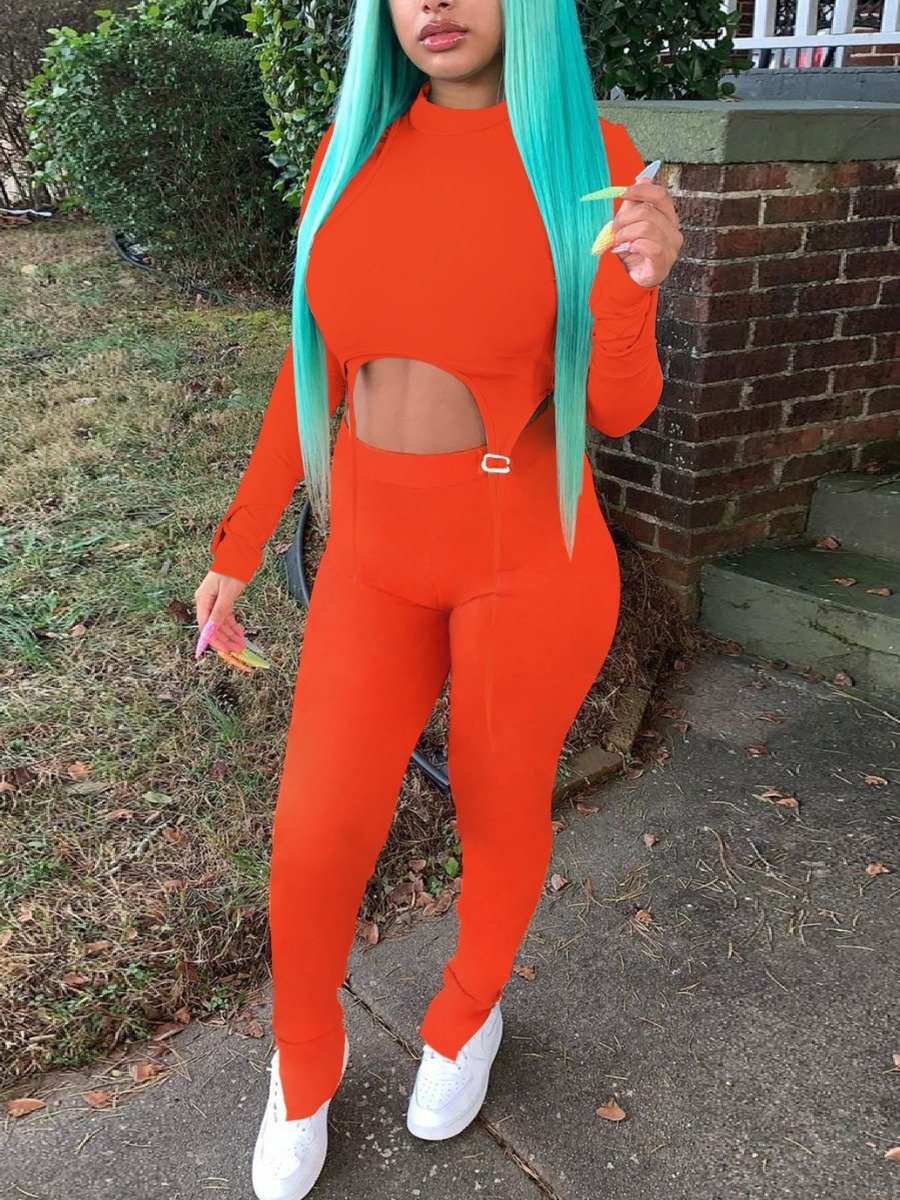 

LW Round Neck Asymmetrical Pants Set, Orange