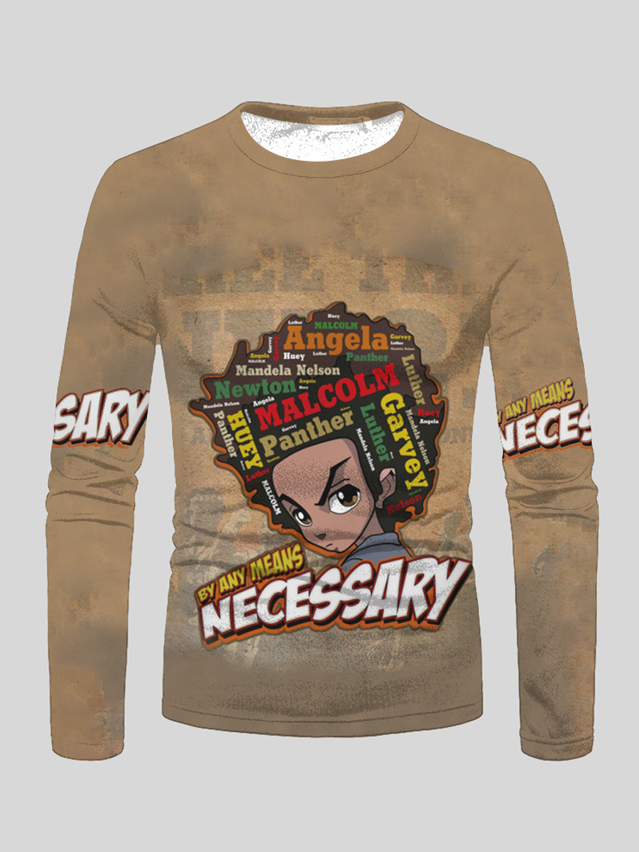 

Lovely Men Cartoon Letter Print T-shirt, Brown