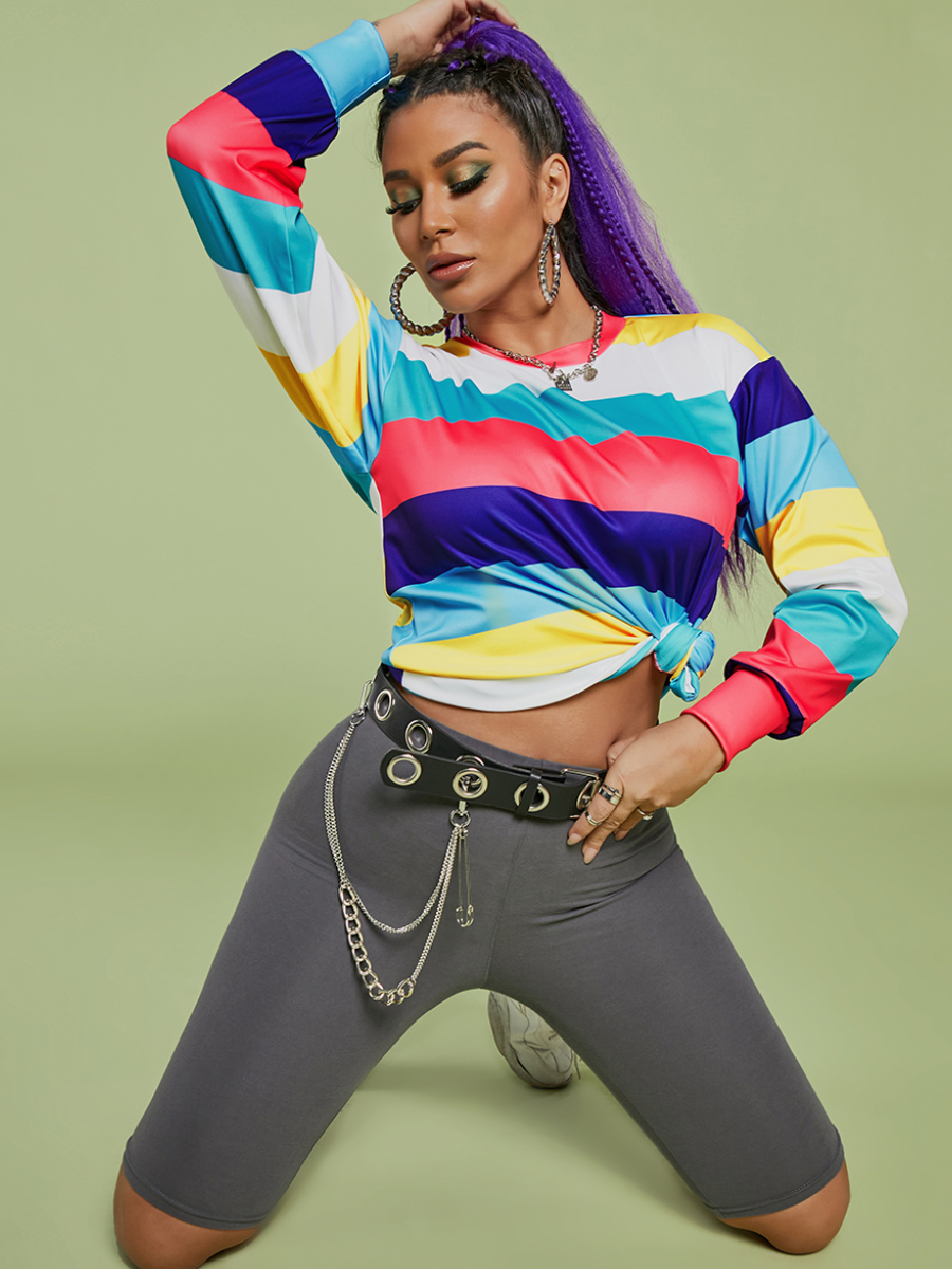 LW Round Neck Striped Oversized Hoodie