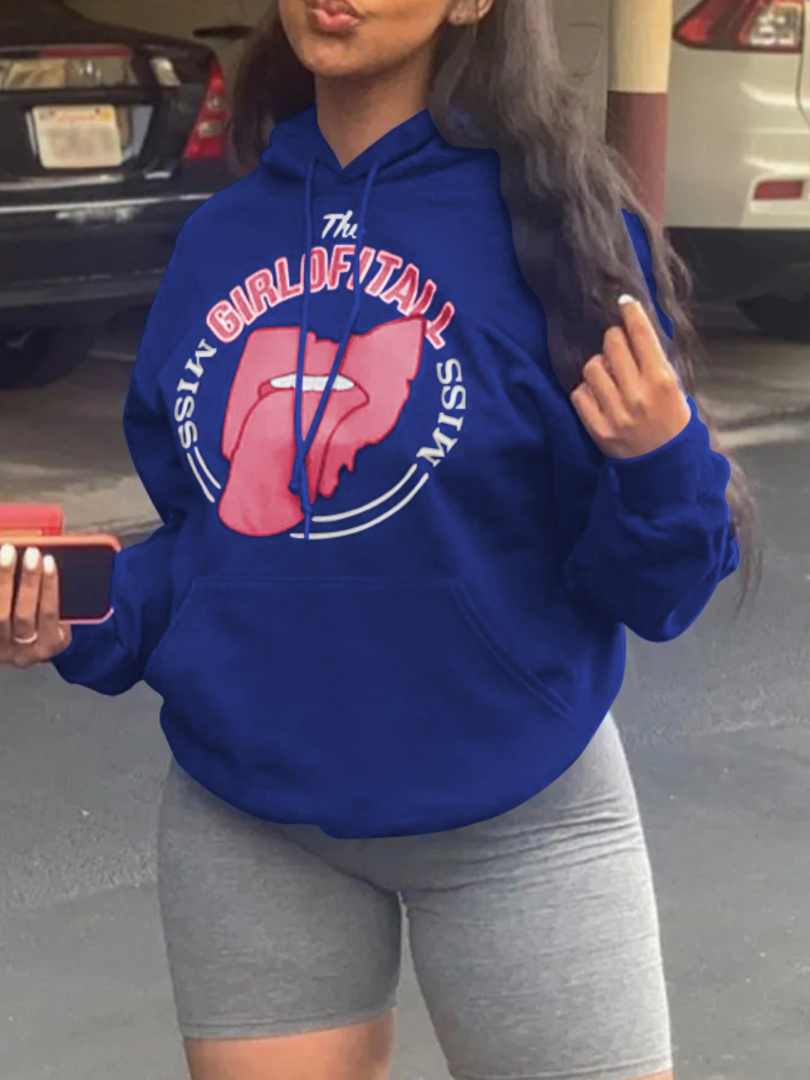 

LW BASICS Letter Print Oversized Hoodie, Black