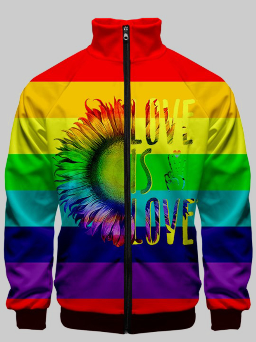 

LW Men Sunflower Letter Print Jacket, Multi