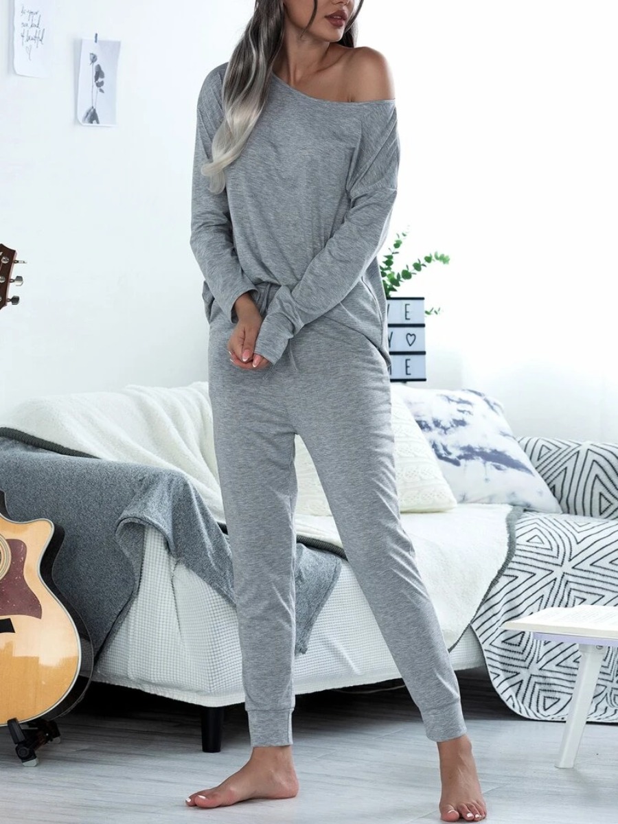

LW COTTON Boat Neck Drawstring Pants Set, Grey