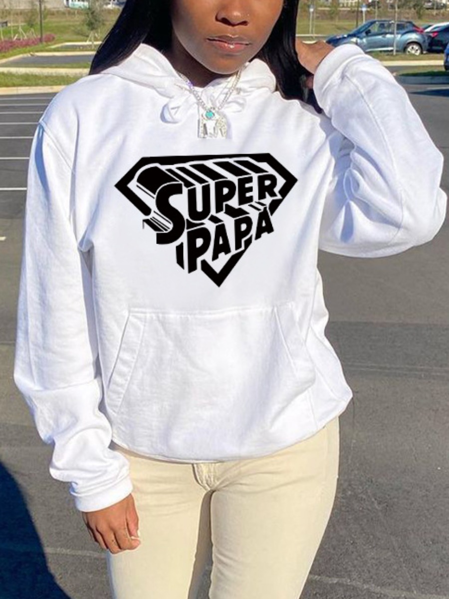 

LW BASICS Letter Print Kangaroo Pocket Hoodie, White