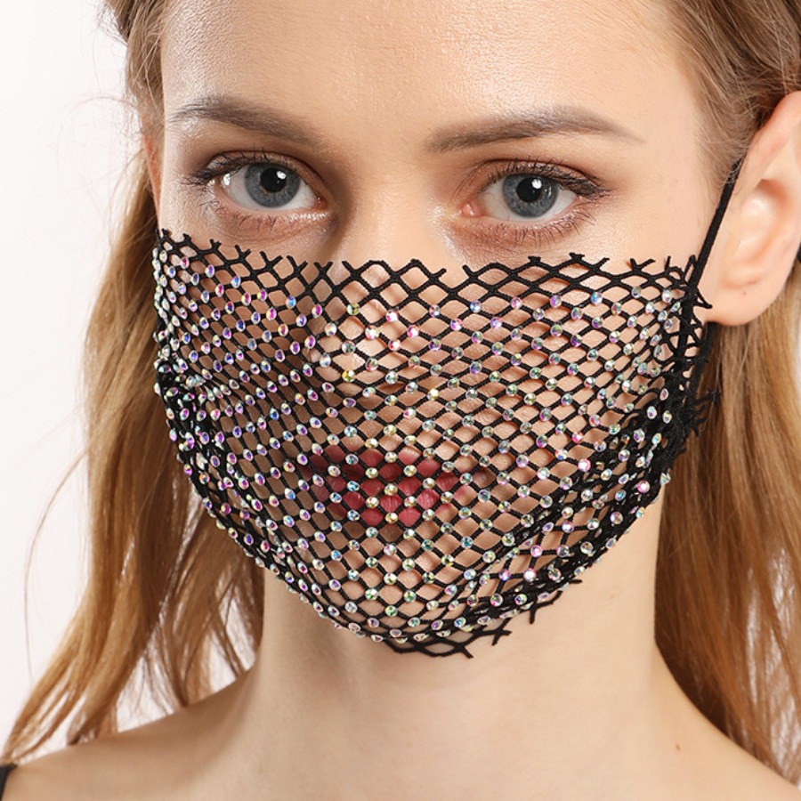 

LW Rhinestone Hollow-out Design Face Mask, Black