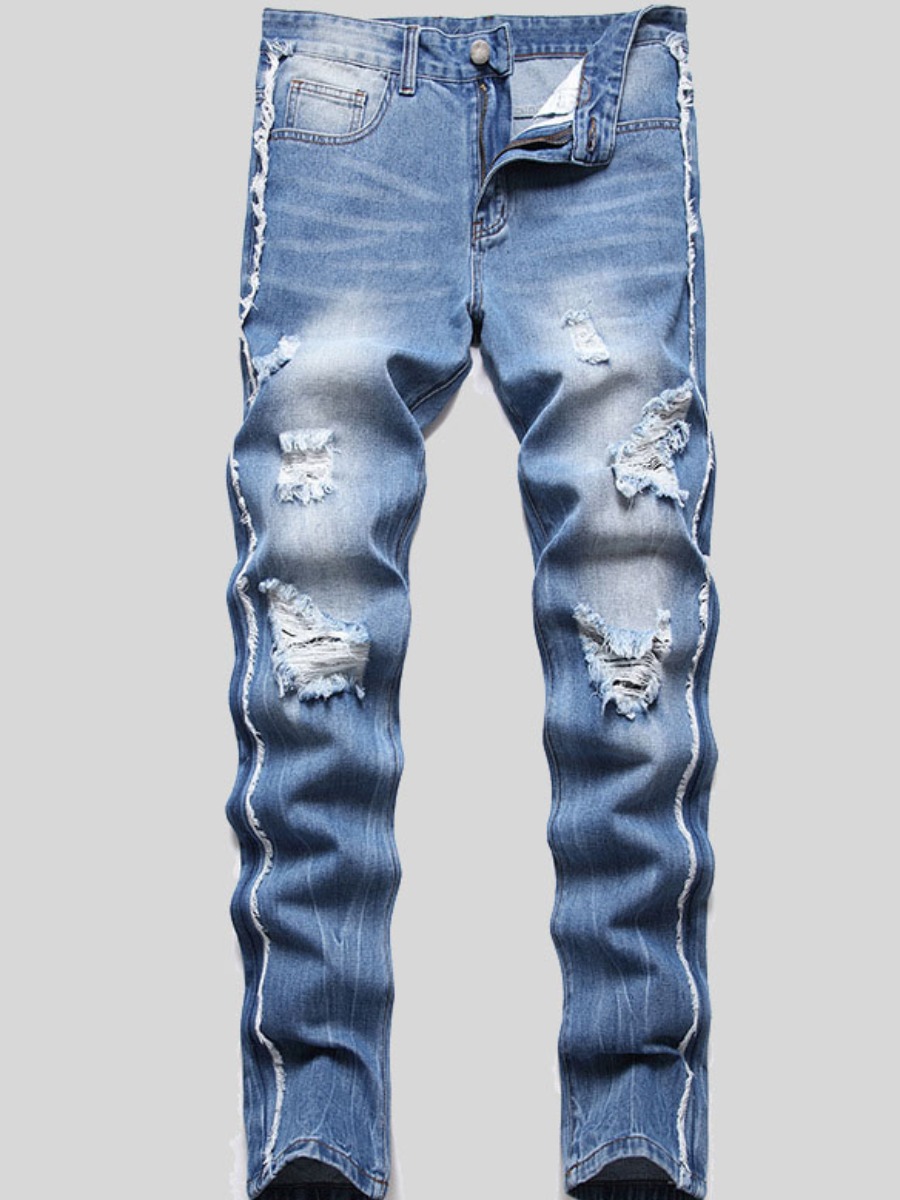 

LW Men Ripped Raw Edge Jeans, Blue