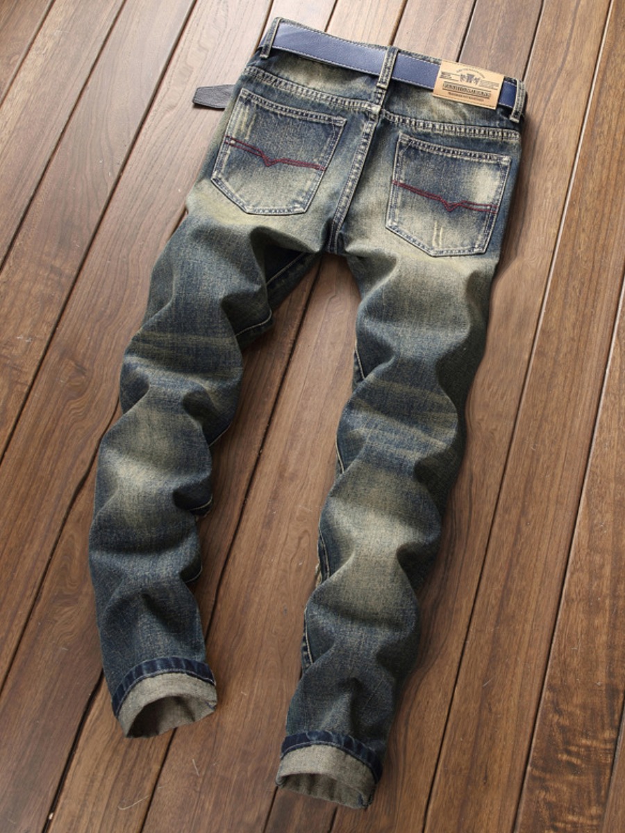 Lovely Men Patchwork Ripped Mid Waist Jeans