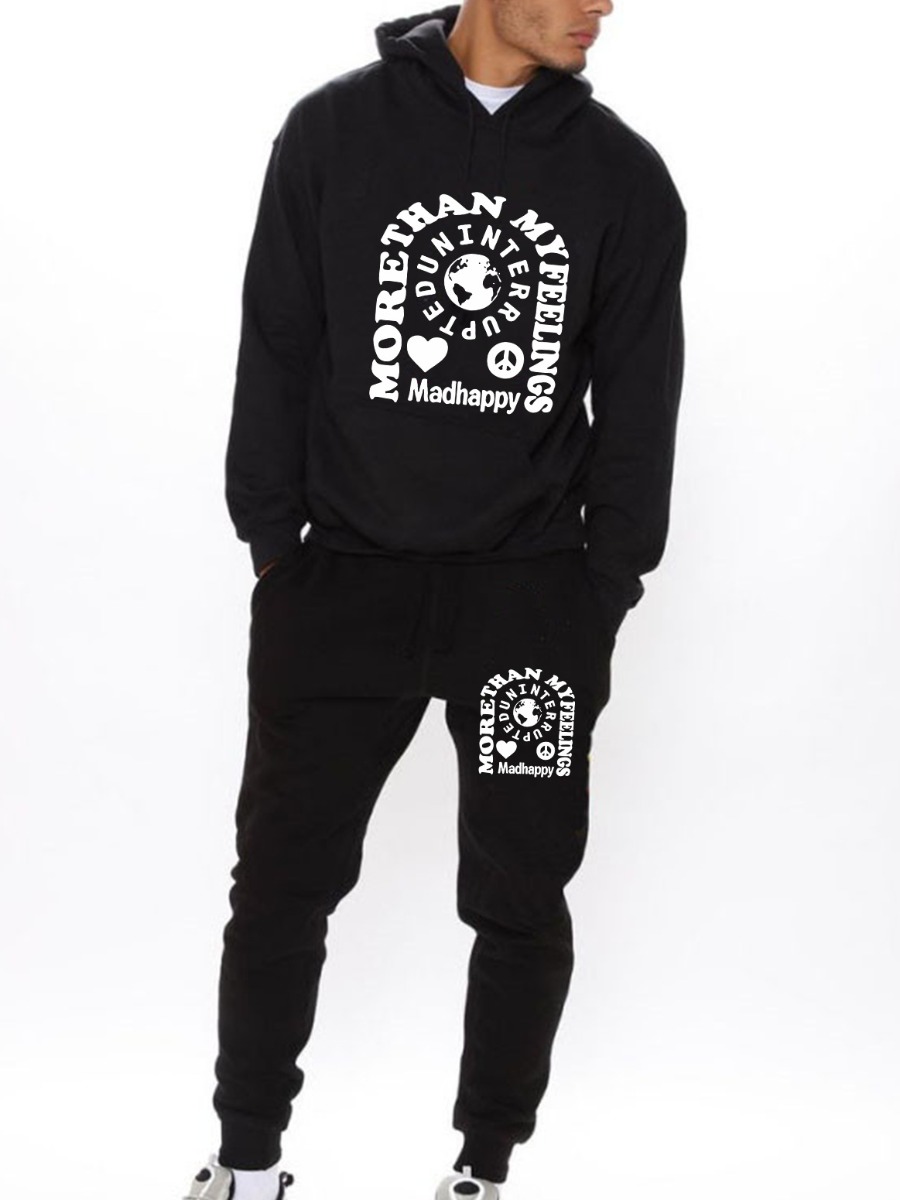 

LW Men Letter Print Tracksuit Set, Black