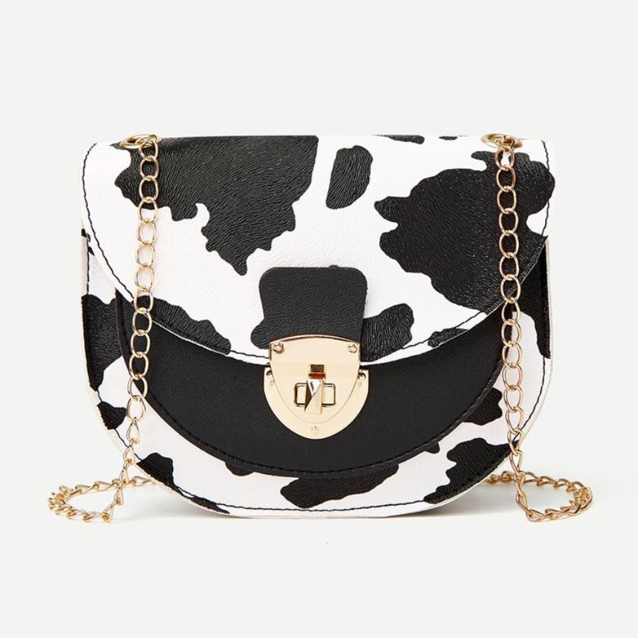 

LW Cow Print Chain Crossbody Bag, Cow grain