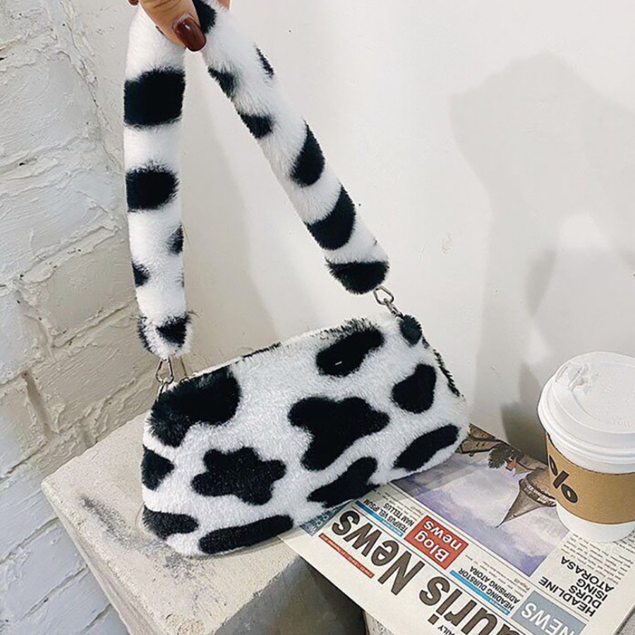 

LW Leopard Print Plush Shoulder Bag, Cow grain