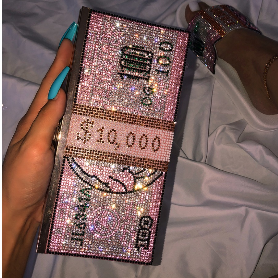 

LW Sequined Letter Decor Clutch Bag, Pink