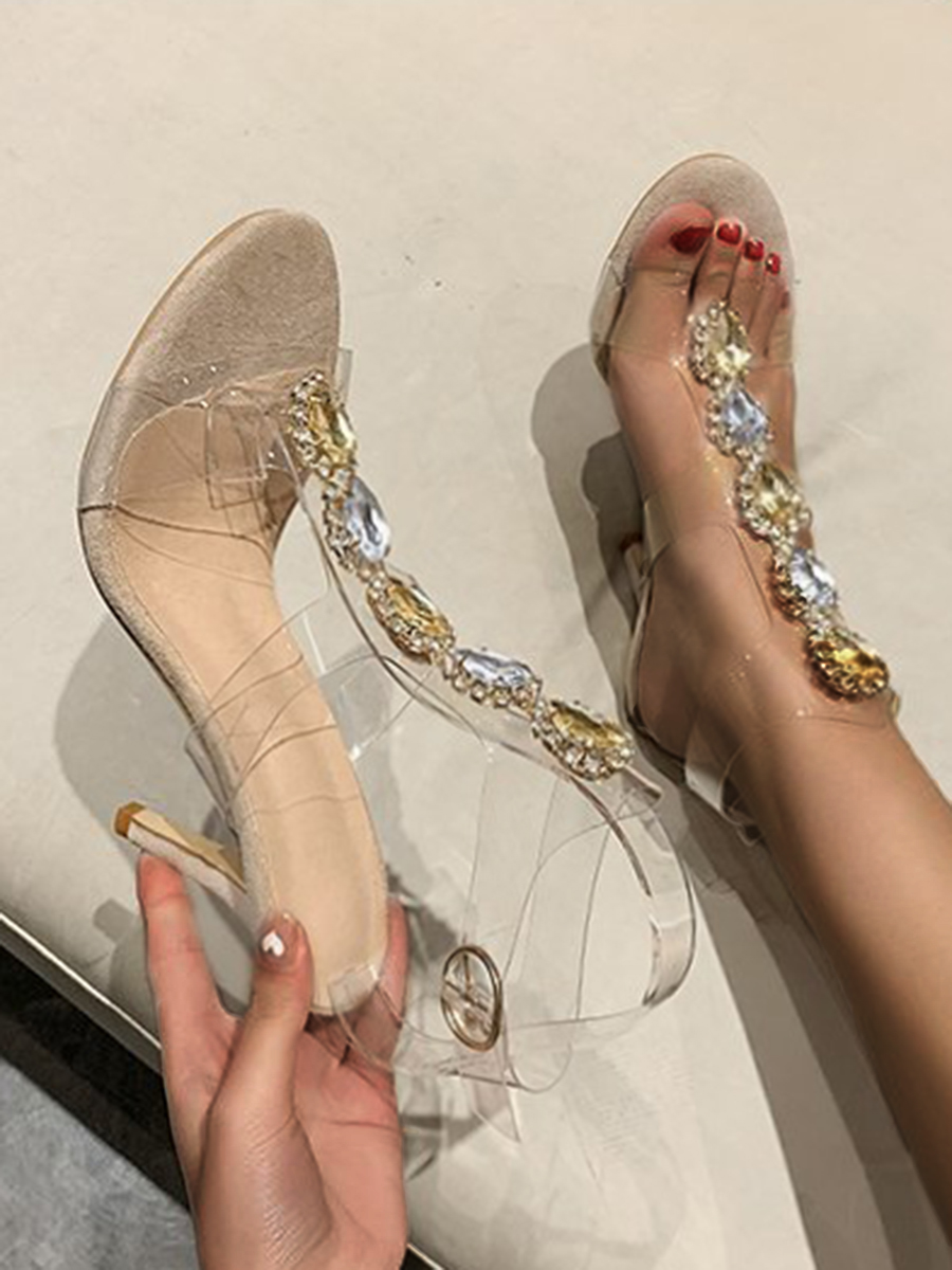 

LW SXY Rhinestone Decor See-through Pumps, Beige