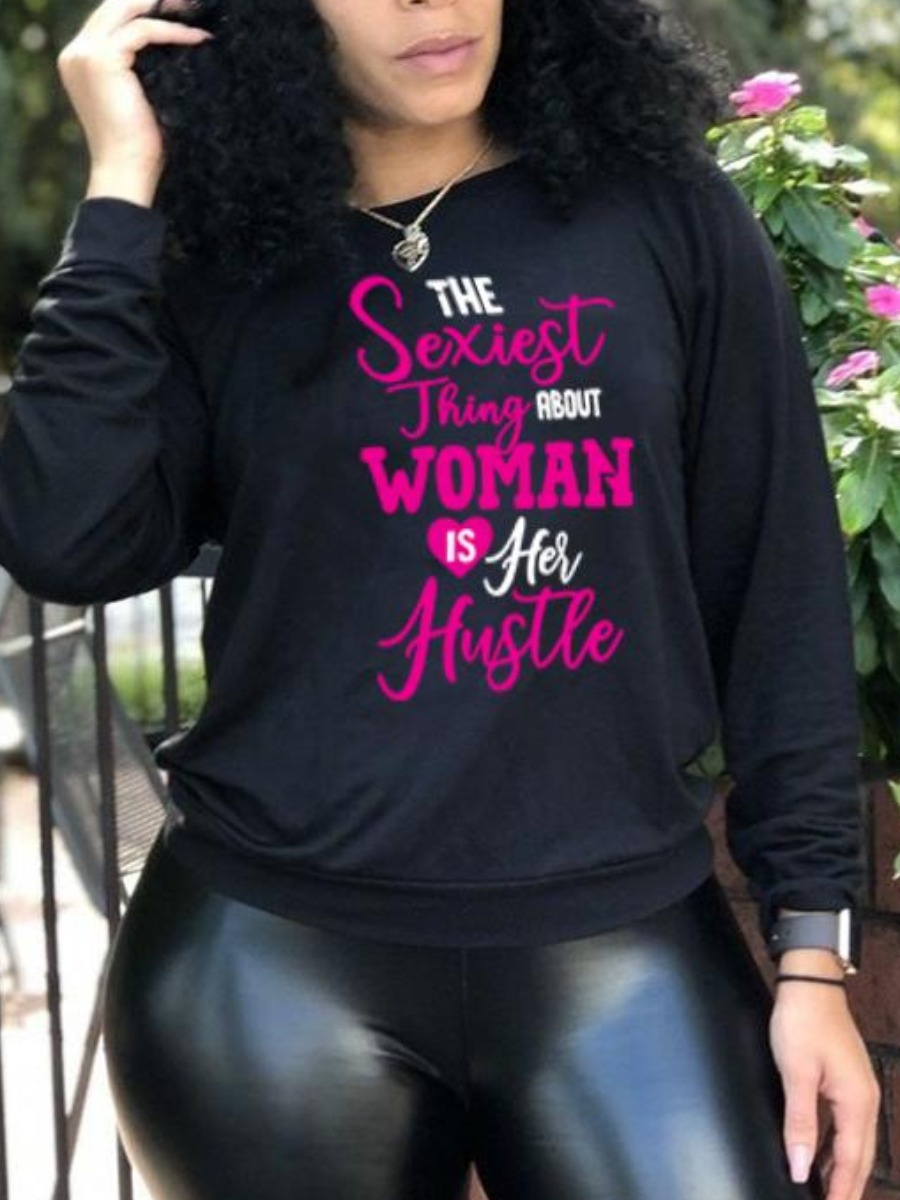 

LW BASICS Round Neck Letter Print Sweatshirts, Black
