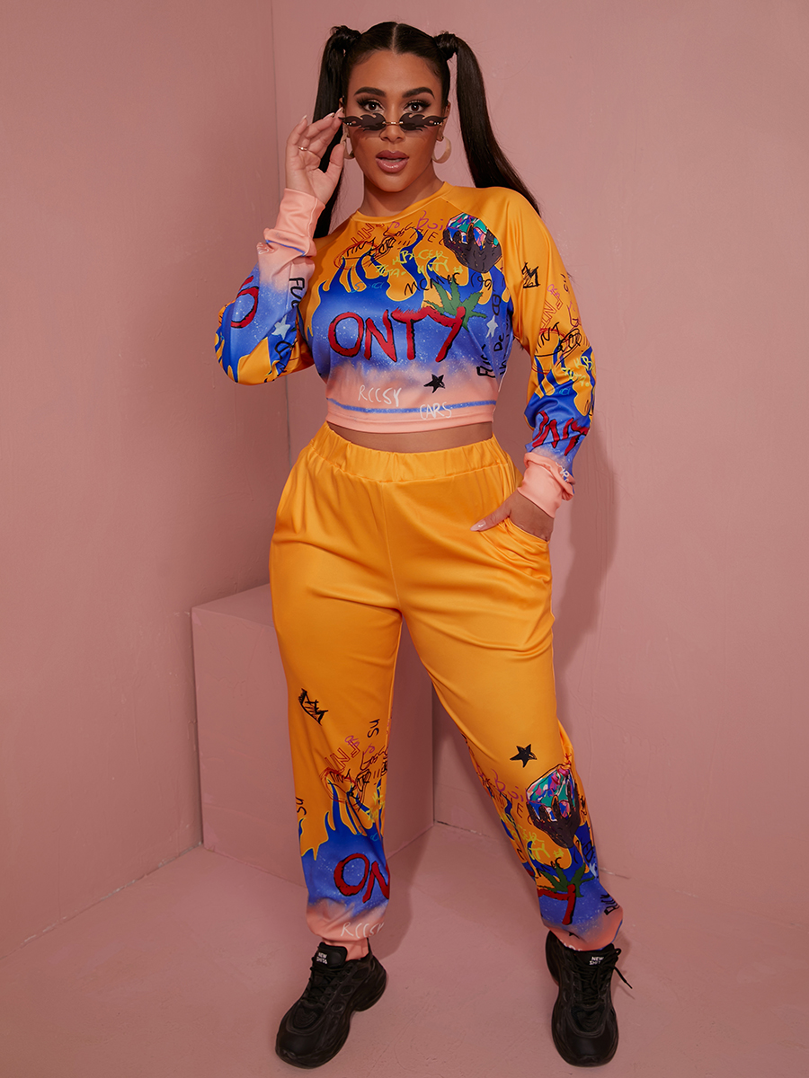 

LW Graffiti Letter Print Pants Set, Orange