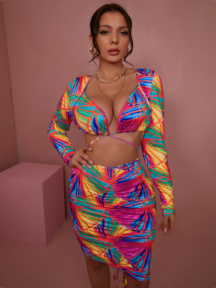 LW SXY Print Cross Strap Bodycon Dress