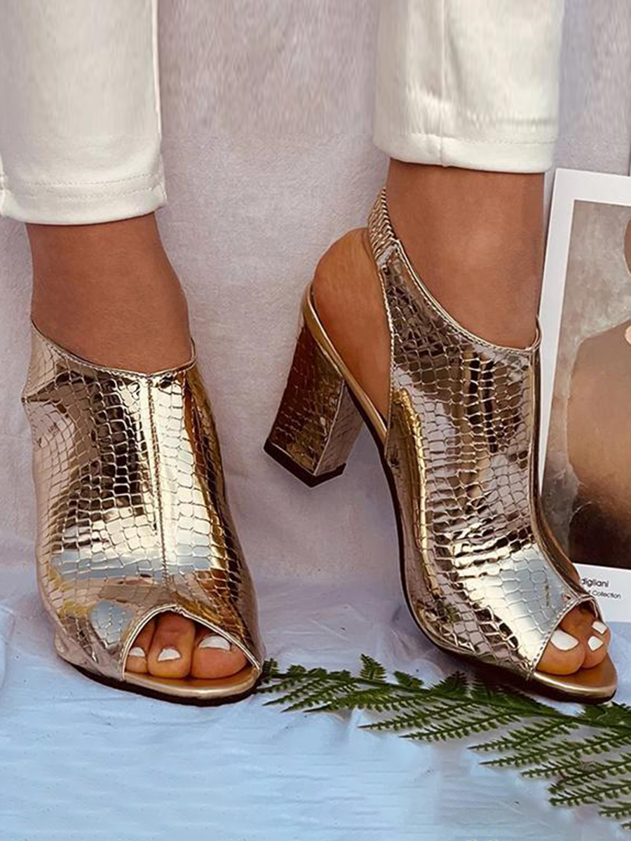 

LW BASICS Overall Plaid Pattern Heels, Gold