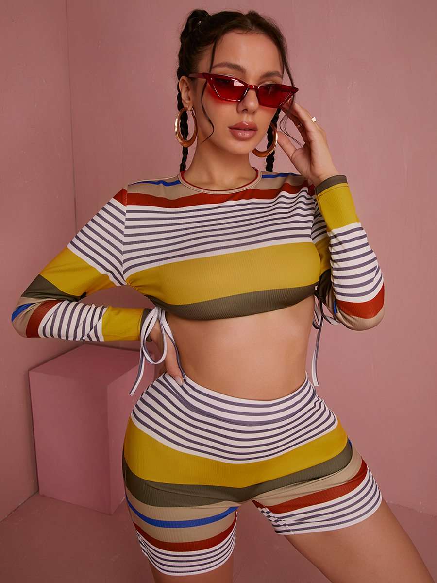 

LW Rib-Knit Striped Drawstring Shorts Set, Multi