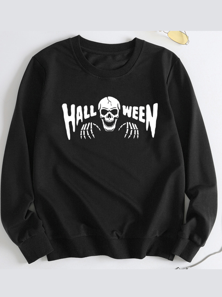 LW BASICS Letter Skull Head Print Sweatshirt