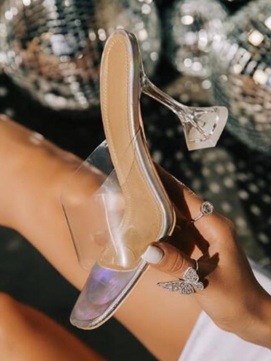 LW Patchwork Glass Heel Clear Heels