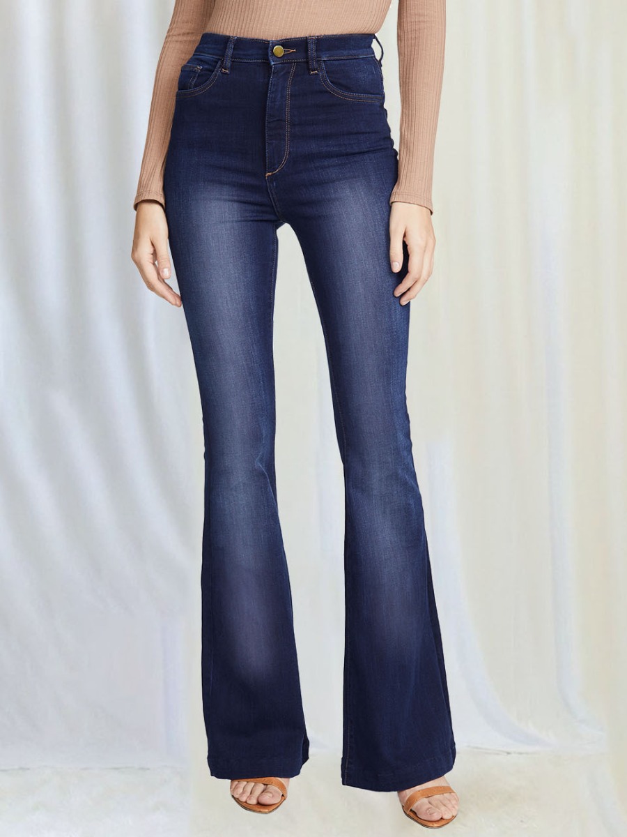 

LW High-waisted Flared Elastic Jeans, Deep blue
