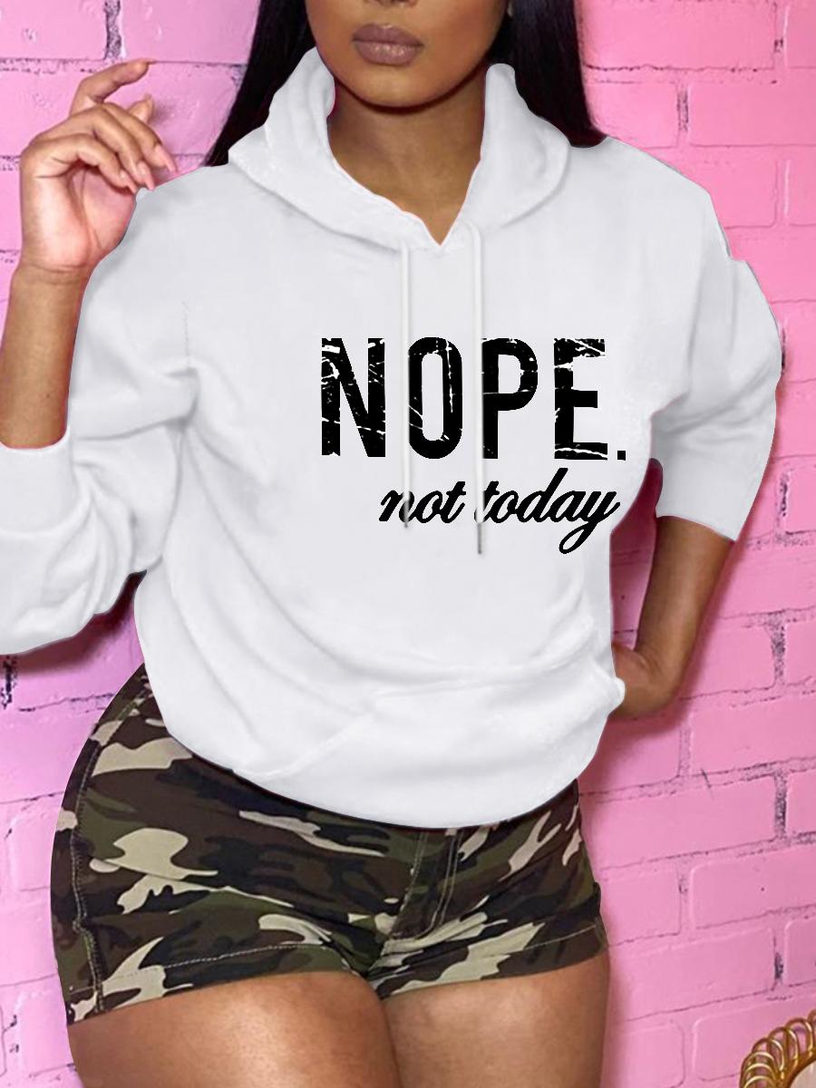 

LW Hooded Collar Letter Print Hoodie, White