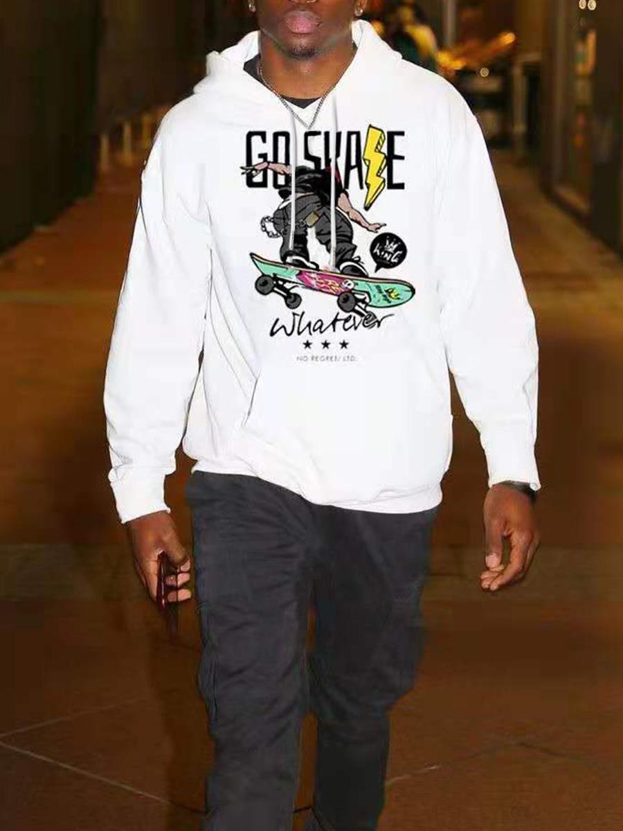

LW Men Figure Letter Print Hoodie, White