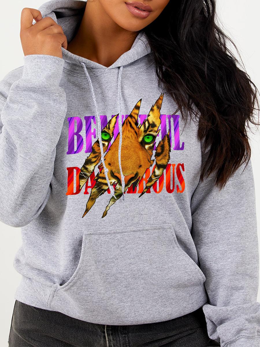 

LW Plus Size Animal Letter Print Hoodie, Grey