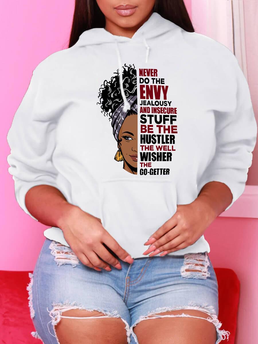 

LW Plus Size Letter Figure Print Hoodie, White
