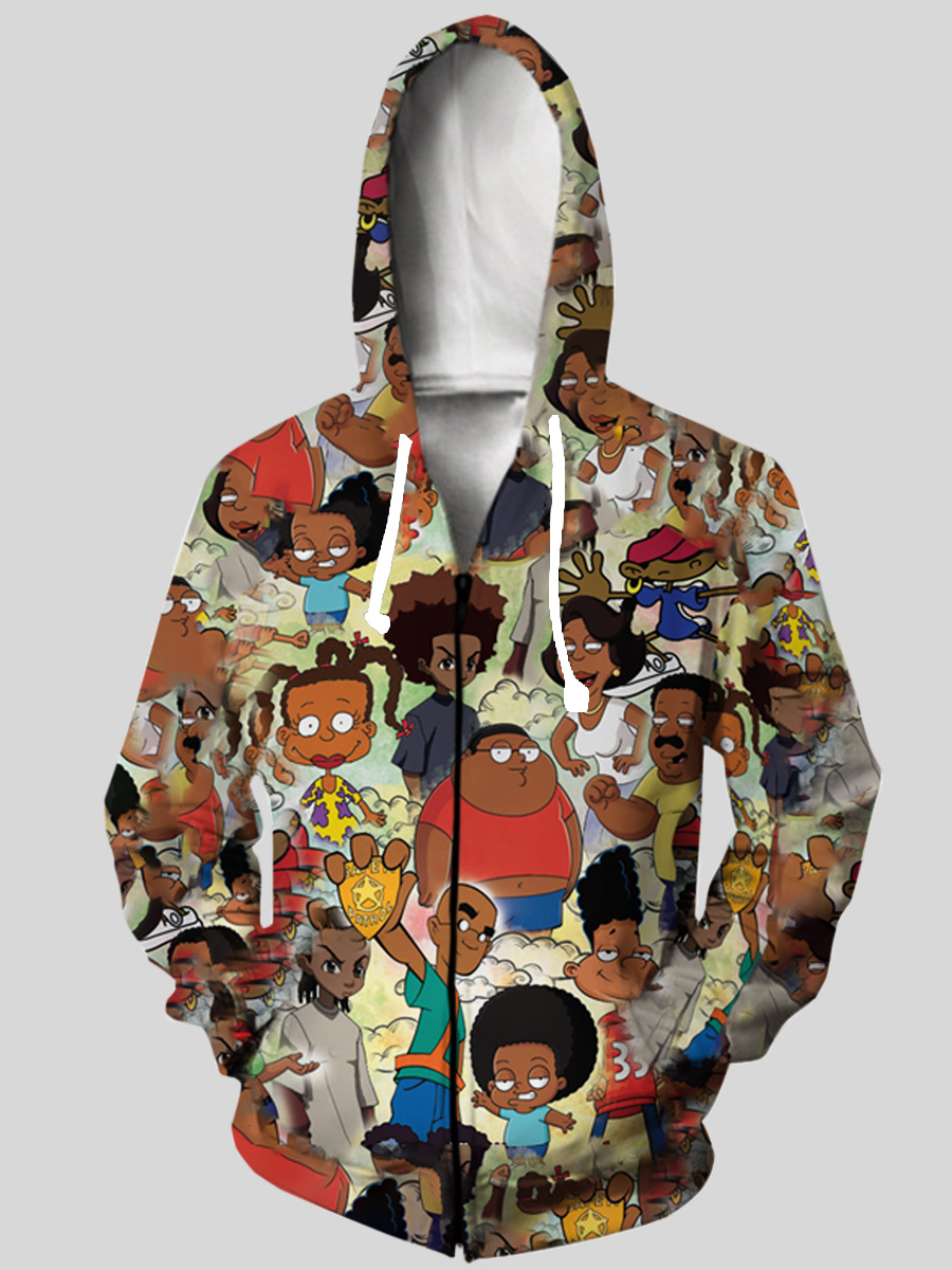 LW Men Cartoon Print Pocket Hoodie