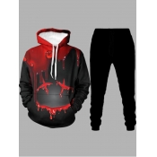 LW Men Splash-ink Kangaroo Pocket Sweatsuit Set