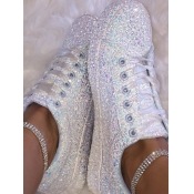 LW Sequined Lace-up Flats