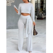 LW Crop Top Bandage Design Wide Leg Pants Set
