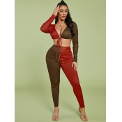 LW SXY Color-lump Crop Top Pants Set