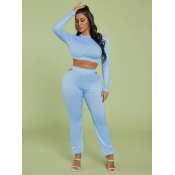 LW BASICS Round Neck Crop Top Cut Out Pants Set