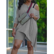 LW Leisure Oblique Neck Asymmetrical Grey Two Piec