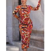 LW SXY Mixed Print Thigh Slit Bodycon Dress