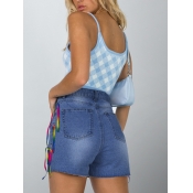 LW High-waisted Solid Bandage Design Denim Shorts 