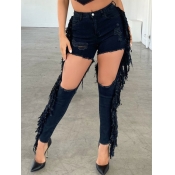LW Stretch Ripped Tassel Design Jeans
