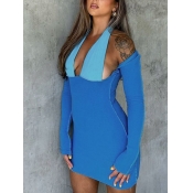LW SXY Color-lump Hollow-out Bodycon Dress
