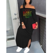 LW SXY Gradient Letter Print Slit Dress